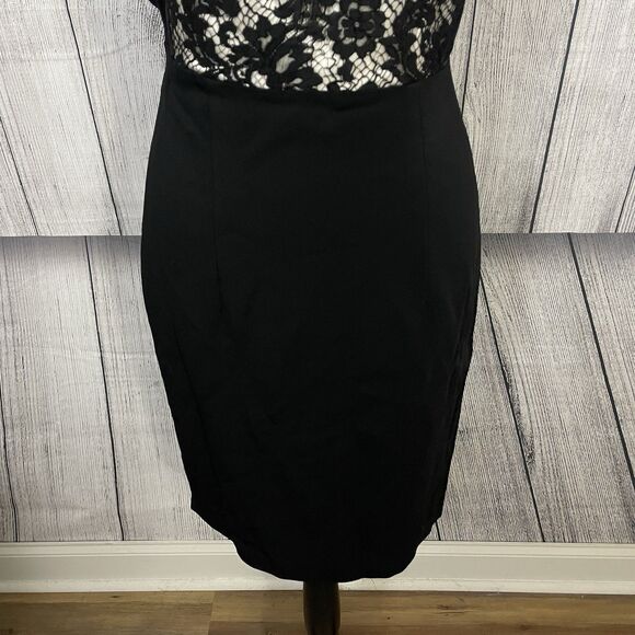 D. Exterior Women's EU 42/US 6 Black and Ivory Lace Detail Pencil Dress Elegant - Picture 3 of 11